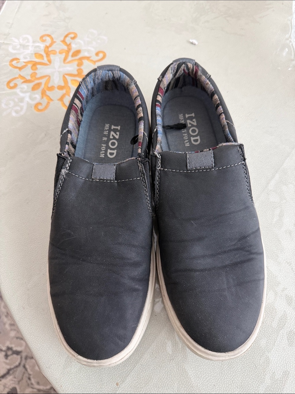 Izod Men's Black Slip-On Loafers with Patterned Lining